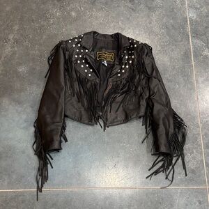 Vintage Black Leather Fringe Jacket
